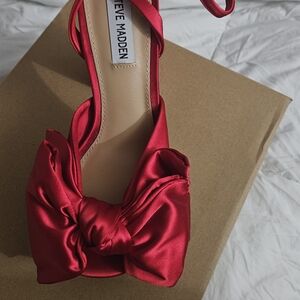 Steve Madden Vibrant Red Satin Heels with Bow